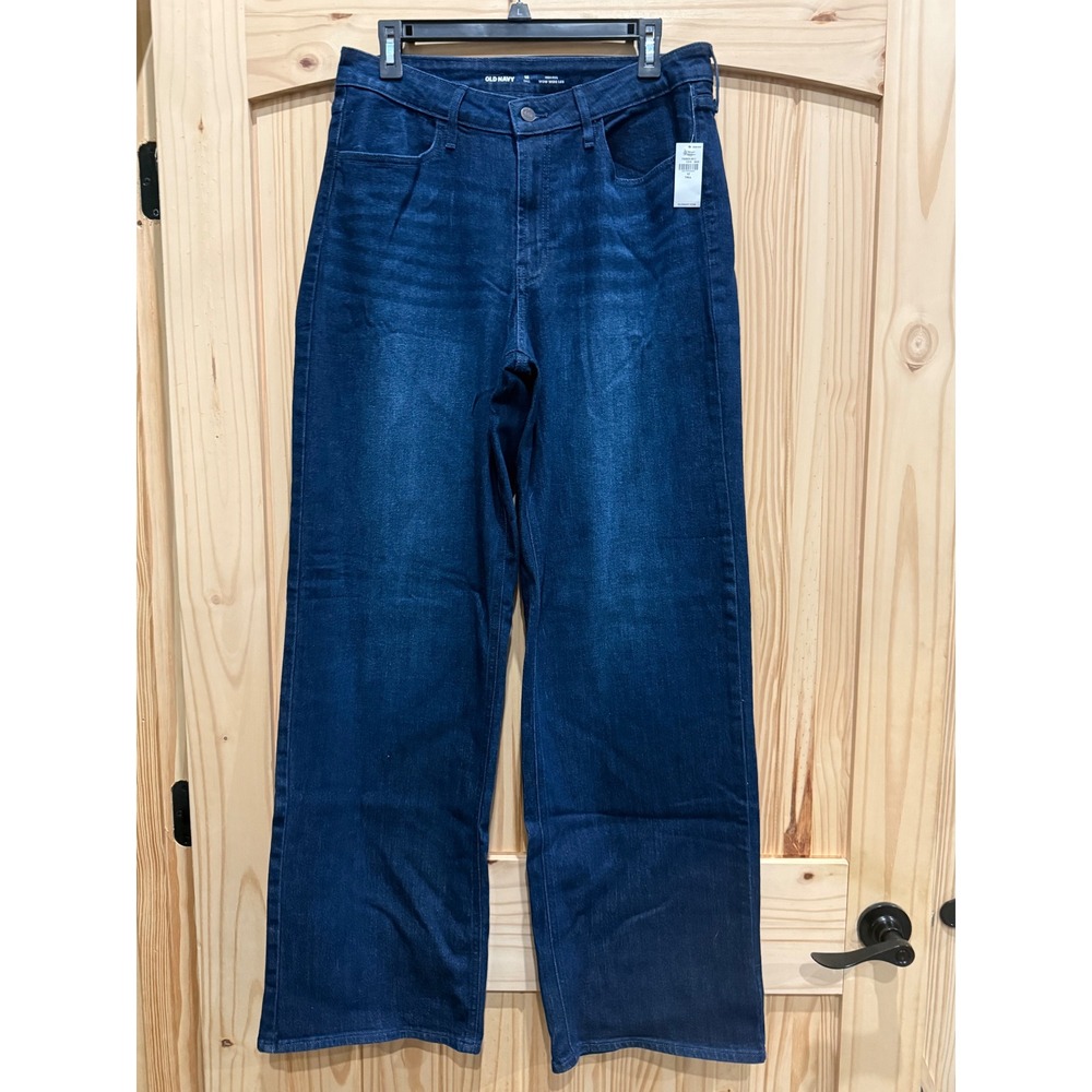 Old Navy Wow Wide Leg Jeans Womens 12 Tall Dark Wash High Rise Denim 732603-00-1